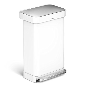 simplehuman Liner Rim Rectangular Step Trash Can with Liner Pocket, White Steel, 45 Liter / 11.9 Gallon