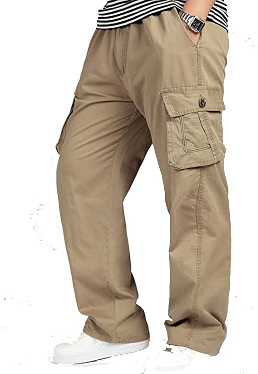 YangguTown Men's Straight-fit Stretch Cargo Pant Relaxed Fit Elastic-Waist Travel Pant