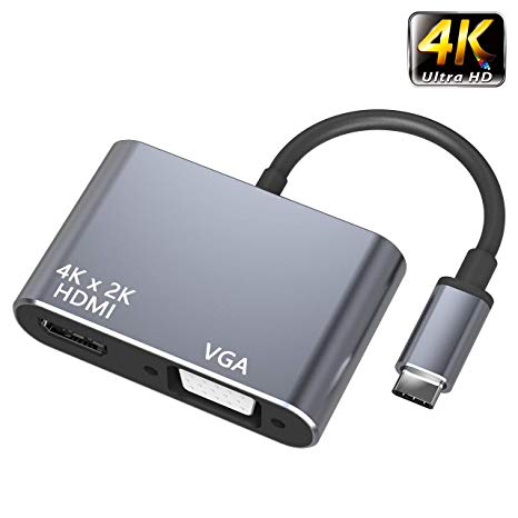 USB C to VGA & HDMI Adapter, USB Type C Port Hub(Thunderbolt 3 Compatible), Support HDMI 4K VGA1080P, Compatible with MacBook Pro/Air/ipad Pro 2018/Dell XPS/HP/Nintendo Switch/Samsung More