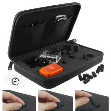 CamKix Carrying Case with Fully Customizable Interior for Gopro Hero 4, Session, Black, Silver, Hero  LCD, 3 , 3, 2, 1 - Tailor the Case to Your Needs - For Travel or Home Storage - Cleaning Cloth