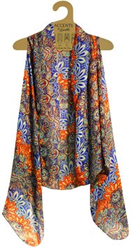 Accents by Lavello Sheer Designer Vest, Cobalt/Orange Persian Print
