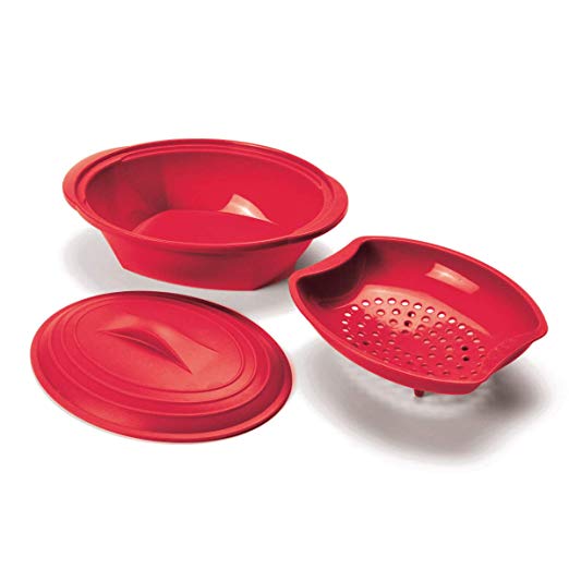 Norpro Red Silicone 32 Ounce Microwave Steamer with Insert