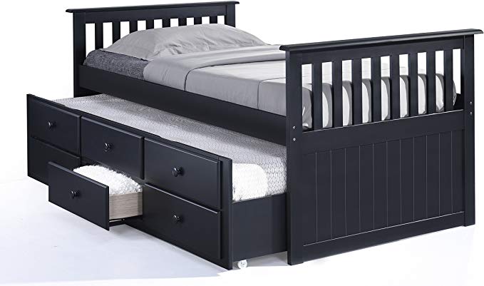 Broyhill Kids Marco Island Captain's Bed with Trundle Bed and Drawers, Twin, Black, Twin-Sized Mattress (Not Included), Bunk Bed Alternative, Great for Sleepovers, Underbed Storage/Organization