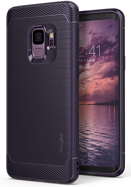 Ringke [Onyx] Compatible Galaxy S9 Case Brushed Metal Design [Flexible & Slim] Dynamic Stroked Line Pattern Durable Anti Slip Impact Shock Absorbent Galaxy S9 - Plum Violet