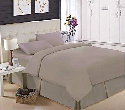 Adams Home Pleated Base Valance Sheet (Small Double, Stone) - Durable 100% Egyptian Cotton Bed Skirt 5 Box Pleated Bedskirt with 40CM Drop - Hypoallergenic Washable Dust Ruffle Hotel Quality.