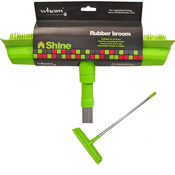 Shine Rubber Floor Cleaning Sweeping Broom Brush w/ Extendable Handle & Squeegee