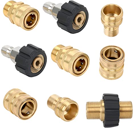 STYDDI 9 Pieces Pressure Washer Quick Connect Fitting Adapter Kit, M22 Ultimate Pressure Washer 3/8" Quick Connect Fitting, M22-14mm Swivel to 3/8'' Quick Connect, 3/4" Thread to Quick Connect