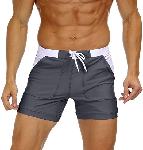 MAGNIVIT Men's Swimwear Swimsuits Solid Basic Long Swim Boxer Trunks Board Shorts with Pockets