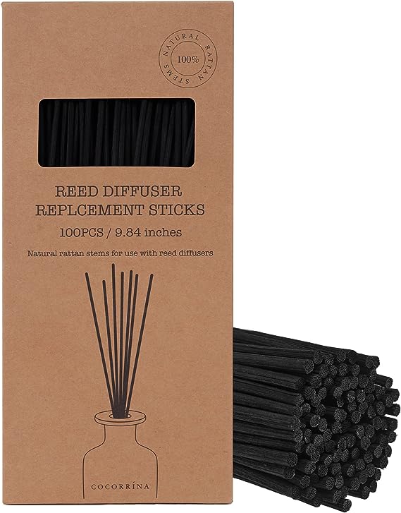 Cocorrína Reed Diffuser Sticks 100 PCS, 9.84 Inch Diffuser Sticks, Essential Oil Aroma Diffuser Replacements Sticks for Home, Bathroom, Office (Black)