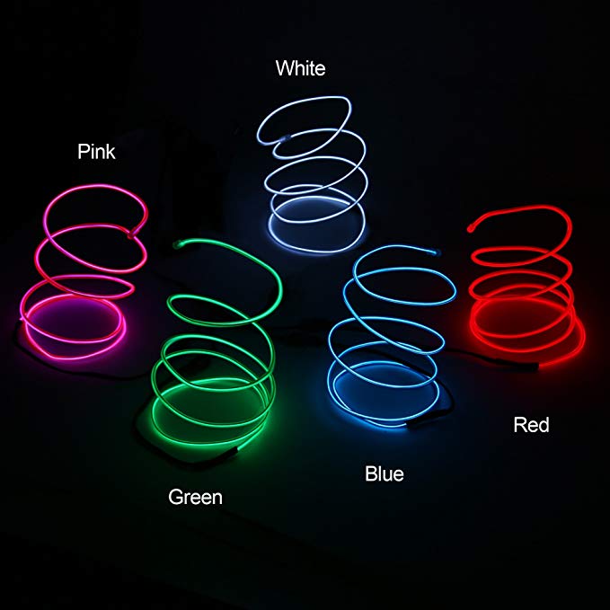 Blazing Fun Shapable EL Wire, Neon Glowing Led Cable/EL Wire with AA Battery Inverter for Halloween Christmas Party DIY Decoration, 5 by 1 Meter(White/Blue/Red/Green/Pink)
