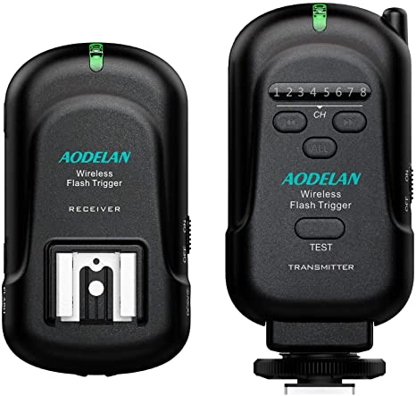 AODELAN Flash Trigger Transmitter and Receiver with Universal Hot Shoe for Canon, Nikon, Olympus, Panasonic, Pentax, Fuji, Samsung, Sony