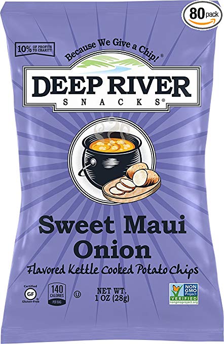 Deep River Snacks Sweet Maui Onion Kettle Cooked Potato Chips, Non GMO, 1 Ounce (Pack of 80)