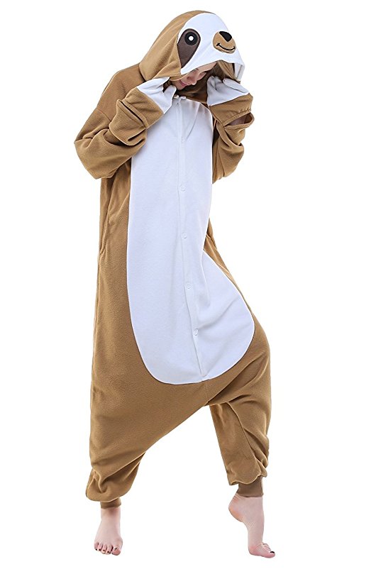 SUPERLIEU Halloween Sloth Costumes Unisex Adult Onesie Pajamas (L, Sloth)