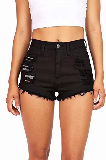 Vibrant Women's Juniors Denim High Waist Cutoff Shorts