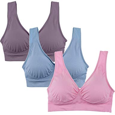 Cabales Women's 3-Pack Seamless Wireless Sports Bra with Removable Pads
