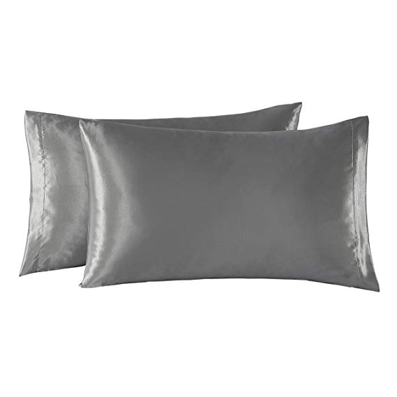 EXQ Home Satin Pillowcases Set of 2 for Hair and Skin King Size 20x40 Grey Pillow Case with Envelope Closure (Anti Wrinkle,Hypoallergenic,Wash-Resistant)