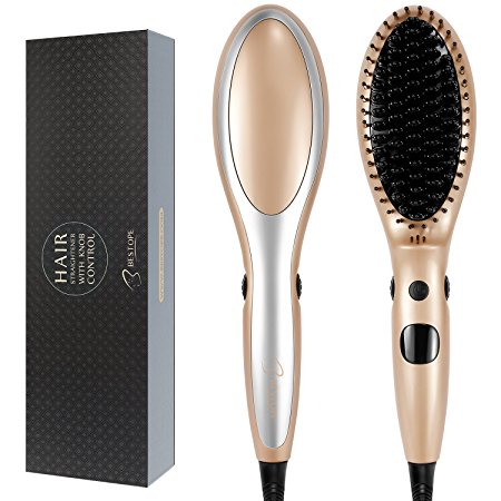 BESTOPE Hair Straightener Brush Ceramic Heating Hair Straightening Brush with Heat Assistant Glove, Auto Lock Temperature and Hairpin for Sily Frizz-free and Static Free(230℃/450℉)