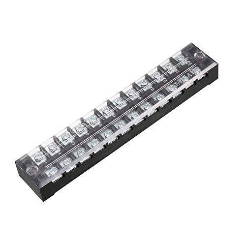 uxcell a13052800ux0615 600V 25A Double Rows 12P 12 Positions Covered Barrier Screw Terminal Block