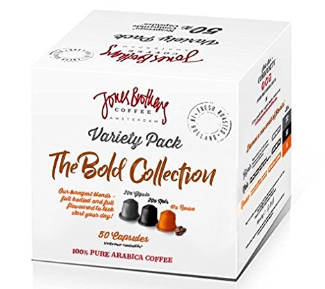 Jones Brothers Coffee Nespresso Compatible Pods - Best Seller Bold Flavor Variety Pack for OriginalLine Nespresso Machine, 100% Arabica Espresso Capsules - 50 Pod Variety Pack - BPA Free Capsule