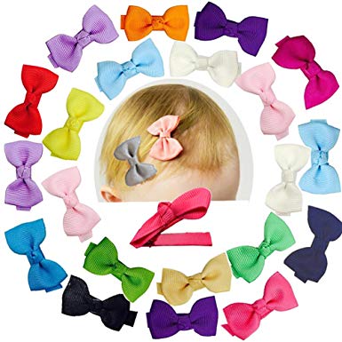 Baby Bows Clips Girls Hair Alligator Clip Fully 2 Inch Lined Grosgrain Tiny Ribbon Pin Wheel Infants Toddlers Hair Accessories 20 PCs