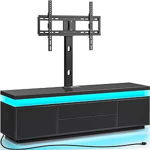 Rolanstar TV Stand with Mount & Power Outlet, 59" TV Stand Mount for 32/45/55/60/65 Inches TVs, Modern Entertainment Center with Storage Cabinet & LED Light, TV Table for Living Room, Bedroom, Black