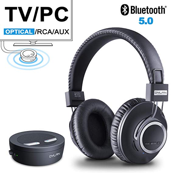 Wireless TV Headphones Bluetooth Transmitter & Receiver Set - Bluetooth 5.0 and aptX Low Latency Technology Adapter with Optical, 3.5mm AUX, RCA, High Fidelity Reproduction Headset for TV/Phones/PC