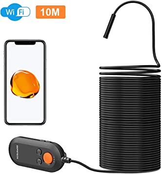 DEPSTECH 5.0MP WiFi Endoscope, 8.5mm HD Inspection Camera, Semi-Rigid Cable, 2.76-15.7in Focal Range, Zoom Function, 6 LED Wireless Borescope for Android & iOS - 33ft