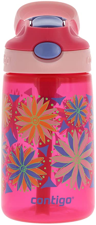 Contigo AUTOSPOUT Kids Gizmo Flip Water Bottle, 14oz Sprinkles Flowers Graphic – Leak & Spill Proof Bottles for Home or Travel – Easy-Clean, Dishwasher Safe – Press Button For Pop Up Straw