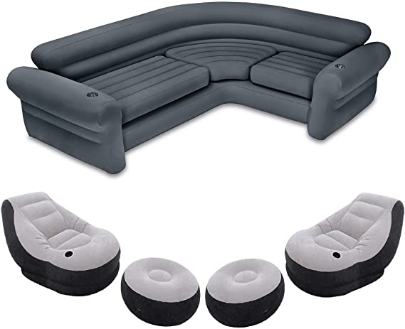 Intex Indoor Corner Sectional Couch w/Lounge Chair & Ottoman Set (2 Pack)