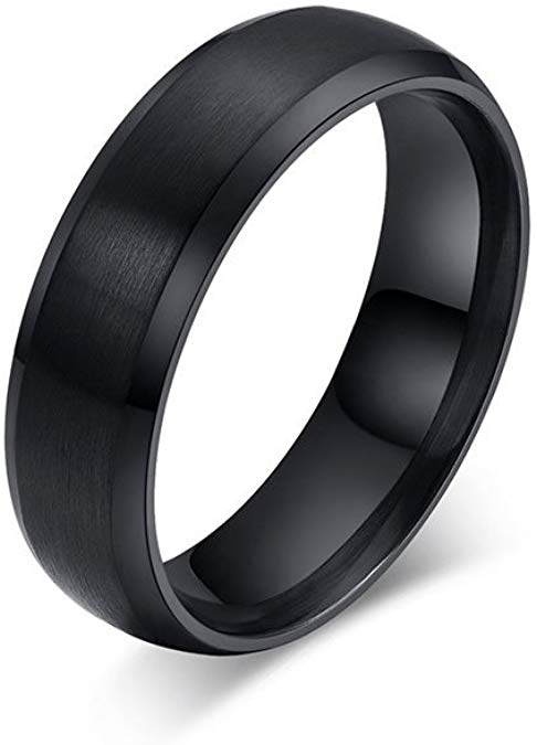 Zealmer Men's 6mm Matte Brushed Black Titanium Ring