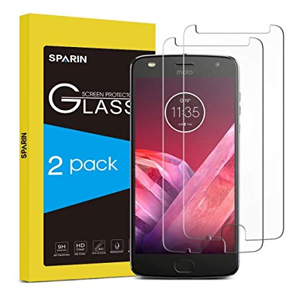 [2 Pack] Moto Z2 Play Screen Protector, SPARIN Tempered Glass - Anti-Scratch/9H Hardness/HD Clear Screen Protector for Motorola Moto Z2 Play, 5.5 inch