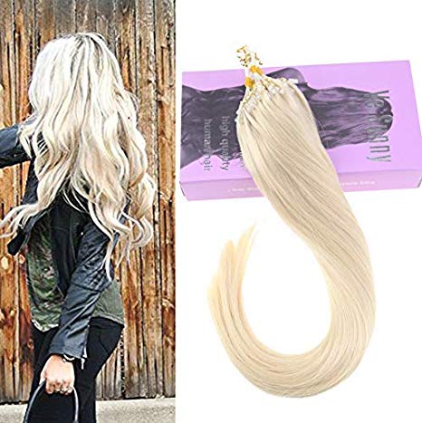 VeSunny Micro Ring Hair Extensions Blonde-(#60 Platimun Blonde) 14inch Micro Ring Hair Extensions Human Hair Remy Silky Straight 50G Per Pack