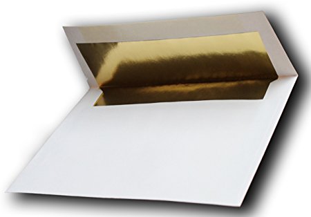 Gold Foil-Lined 100 Boxed 70lb A7 White Envelopes for 5" X 7" Invitations Announcements Weddings from The Envelope Gallery