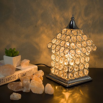 Maymii•Home Rare Silver Metal House Design Crystal Table Desk Lamp Lamps Light With Himalayan Salt Chunks For Bedroom, Living Room Kitchen Nightlight Lights - UL Listed switch and Bulb Include