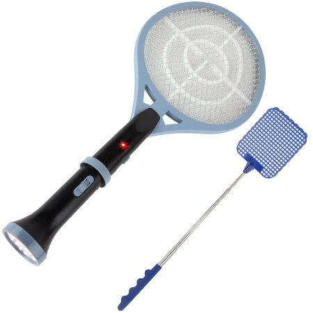 Bug Zapper Electric Mosquito Racket with Built in Flashlight Including Fly Swatter