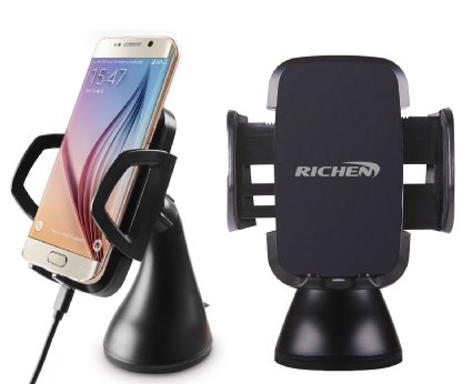 RICHEN 3 coils Wireless Car Charger Dock with Universal Orienting Windshield / Dashboard and Air Vent Mount for Sony,Samsung,HTC and Other Qi Wireless Charger Phones