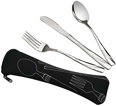 Nicesh 3-Piece Stainless Steel Camping Silverware Cutlery Set - Knife, Fork, Spoon