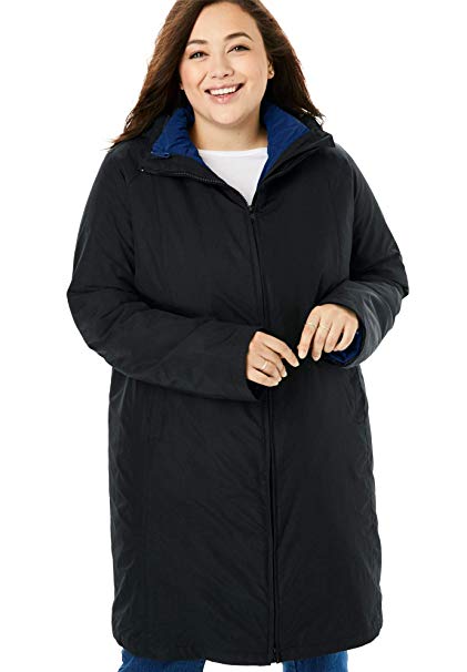 Woman Within Women's Plus Size 3-in-1 Hooded Taslon Jacket