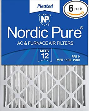 Nordic Pure 16x25x4 (3-5/8 Actual Depth) MERV 12 Pleated AC Furnace Air Filters, 6 PACK, 6 Pack