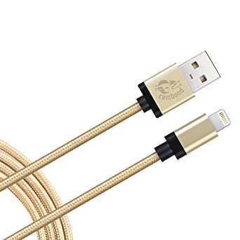 iPhone 7 charge, Cambond 6.6ft Nylon Braided Lightning to USB Charging Cable Cord for iPhone 7 / 7 plus / 6s / 6s Plus / 6 / 6 Plus / 5s / 5c / 5, iPad Air, Mini , iPad Pro, iPad 4th ( Solid Gold )
