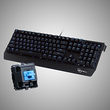 ROSEWILL Clicky Mechanical Gaming Keyboard with Cherry MX Blue Switch, Backlit Blue LED Gaming Mechanical Keyboard & 104 Key Full Size Gamer Keyboard for PC & Computer (RK-9300)