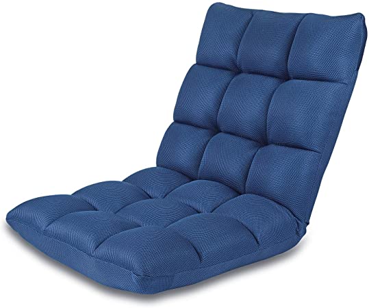 Floor Chair Large Nnewvante Padded Floor Seating for Adults&Kids Floor Seat Recliner with 5 Angles Adjustable Back Support for Video-Gaming, Reading, Watching, Meditation, Blue