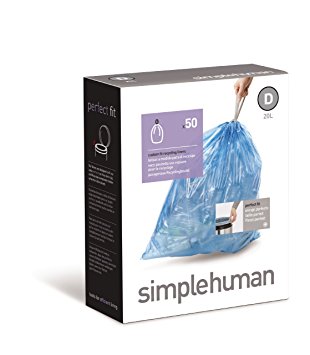 simplehuman Custom Fit Trash Can Recycling Liner D, 20 L / 5.2 Gal, 50-Count Box