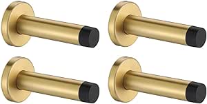 JQK Door Stopper Gold, 304 Stainless Steel Thicken 1mm Sound Dampening Door Stop Bumper Wall Protetor 4 Pack, Brushed Gold, DSB5-BG-P4