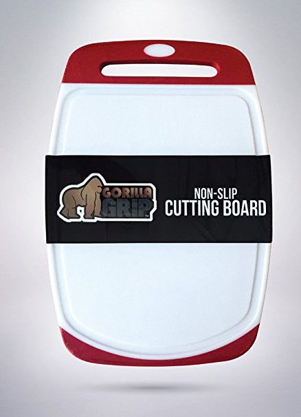 The Original GORILLA GRIP (TM) Non-Slip Reversible Cutting Board and Cheese Server Featuring Powerful Gripping Technology, BPA Free, FDA Approved Materials, Dishwasher Safe (Medium: Red)