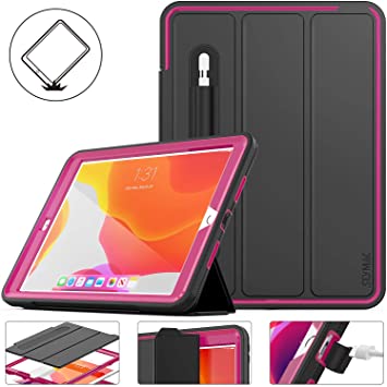 SEYMAC stock New iPad 10.2 2019 case, Protective iPad 10.2 inch Smart Cover Auto Sleep Wake with Leather Stand Feature for Apple 7th Generation (A2197/ A2198/ A2200) New iPad (Black/Rose)