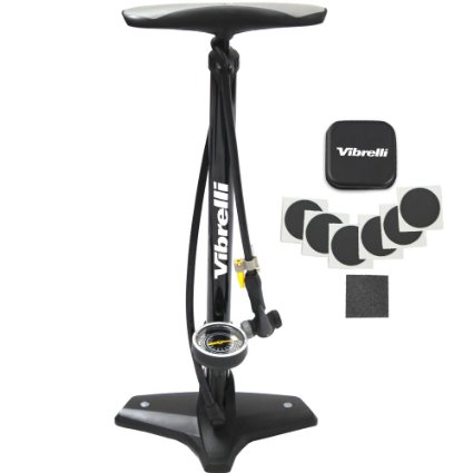 High Performance Bike Floor Pump with BONUS Glueless Puncture Kit Special Rapid T-Valve Switches from Presta to Schrader Bicycle Pump Valves with a Simple Flick 15 Year Warranty