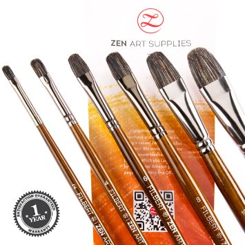 ZenArt Supplies Artist's Choice Professional Artist Paint Brushes (6-Piece Set) for Oil, Gouache and Acrylics - Filbert Badger & Synthetic Mix w/Long Handle
