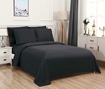 Bed Sheets Set by Bamboo Home, Natural Bamboo Viscose Rayon Blend Solid King 6-Piece Bed Sheets Set with 15 inch Extra Deep Pockets, Healthy Hypoallergenic and Antibacterial Eco Friendly Cool Comfortable Ultra Soft Silky Bamboo Bedding Sheets-Wrinkle/Fade/Stain Resistant (w/ 4 Pillowcases) (King, Black)