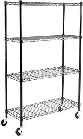 EFINE 4-Shelf Shelving Units and Storage on 3'' Wheels, Adjustable Heavy Duty Carbon Steel Wire Shelving Unit for Garage, Kitchen, Office (36L x 14W x 57.7H)